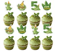 TWO WILD 36pcs Five A-Saurus Party Decorations Cupcake Toppers for Boys Dinosaur Themed 5th Birthday Party Supplies Green Dino Cake Picks for Dessert Table Decorations and Party Favors Photo Booth Fun