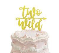 Two Wild Birthday Cake Topper, Double Sided Gold Glitter Second Birthday Cake Picks for Baby 2nd Birthday Party Decorations