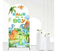 TWO WILD Dinosaur Baby Shower Arch Backdrop Cover 31.5 x 72.8in Rawr It's A Boy Theme Spandex Fitted Arch Cover Jungle Dino Party Decoration for Boy Baby Shower Entrance Photo Booth Setup