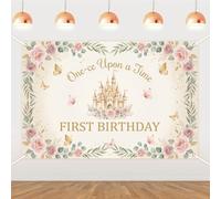 TWO WILD Princess 1st Birthday Party Decorations Backdrop 4.9ft × 3.3ft, One-Ce Upon a Time Fairy Tale Castle Banner for Girls Birthday Photo Booth Wall Decor, Vinyl Fabric Background