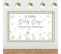 TWO WILD Silly Goose Baby Shower Backdrop 4.9 x 3.3 ft Sage Green Goose Daisy Party Background A Little Silly Goose Is About To Be On The Loose Vinyl Fabric Wall Decor For Boy Girl Gender Reveal Setup