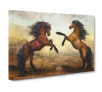Two Wild Stallion Horses Canvas Print | Gallery Wrapped 30mm Frame Wall Art | 20x14 inches | Ready to Hang | Modern Animals Picture | Living Room Bedroom Lounge Office