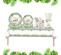Two Wild Tableware Set, 2nd Jungle Animals Birthday Party Supplies, Safari Animal Birthday, Napkins, Cups, Tablecover, 63pc Set