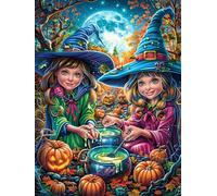 Two Witches in Halloween Garden 300 Pieces Set Classic Jigsaw Puzzle Couple Puzzle Partners Mind Relaxation Wall Decor Easter New Year Creativity & Gift Giving 300 PCS
