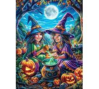 Two Witches on Halloween Night 500 Pieces Set Classic Jigsaw Puzzle Mitos Fantástico Cuento De Hadas Teen Fans 14-18 Yrs Logic Skill Leisure Adventure Valentines Gift Smooth Wooden Cardboard 500 PCS