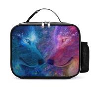 Two Wolf Faces Insulated Lunch Bag for Men Women | Small Lunch Bag Adult Reusable Lunch Box Handbag for Travel Office Work
