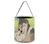 Two Wolf Hug Candy Bag Halloween Trick Or Treat Bucket 7.9x8.3in, Reusable Gift Bags for Party Holiday Wedding