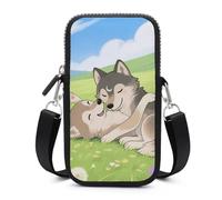 Two Wolf Hug Cell Phone Bag with Detachable Strap, Aesthetic Mini Sling Bag Small Crossbody Bag for Phone