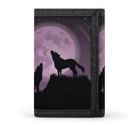 Two Wolfs Howling at A Full Moon Wallet for Men Trifold Wallets Credit Card Holder Minimalist Front Pocket for Women