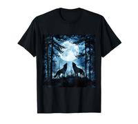 Two Wolves Howling at the Blue Moon in a Dark Forest T-Shirt