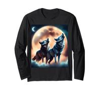 Two Wolves Howling at The Full Moon at Night for Wolf Lovers Long Sleeve T-Shirt
