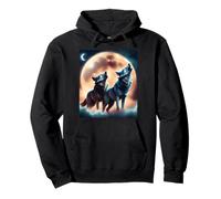 Two wolves howling at the full moon at night for wolf lovers Pullover Hoodie