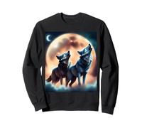 Two wolves howling at the full moon at night for wolf lovers Sweatshirt
