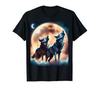 Two Wolves Howling at The Full Moon at Night for Wolf Lovers T-Shirt
