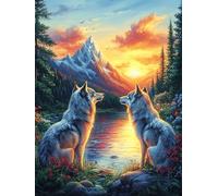 Two Wolves Howling at The Moon 1000-piece Jigsaw Puzzle Bundle Scenery Science Fiction Family Puzzle Lovers Brain Training Mindful Activity Spring Creativity & Gift Giving 1000
