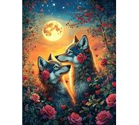 Two Wolves Howling at The Moon 500-piece Jigsaw Puzzle Bundle Science Fiction Magical Dream Family Puzzle Lovers Brain Training Mindful Activity Spring Paperboard Creativity & Gift Giving