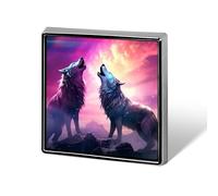 Two Wolves Howling Custom Lapel Pins Square Brooch Tie Suit Dress Accessories for Men Women Wedding Birthday