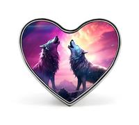 Two Wolves Howling Cute Lapel Pins Heart Brooch Tie Suit Dress Accessories for Men Women Wedding Birthday