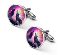 Two Wolves Howling Mens Classic Cufflinks Custom Shirt Cuff Links Jewelry Accessories for Business Wedding 0.7" 0.8"