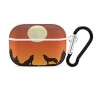 Two Wolves Howls at The Full Moon Headphone Protective Case with Keychain Cute Earphone Case Compatible for Airpods Pro