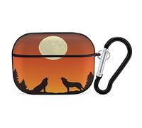 Two Wolves Howls at The Full Moon Headphone Protective Case with Keychain Cute Earphone Case Compatible for Airpods Pro