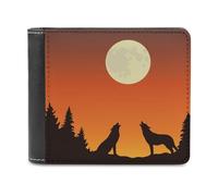 Two Wolves Howls at The Full Moon Men's Bifold Wallet Slim Cash Card Holder Leather Purse