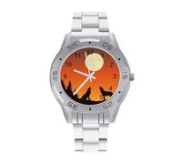 Two Wolves Howls at The Full Moon Men's Watches Stainless Steel Watch Strap Analog Quartz Watch Business Wristwatches