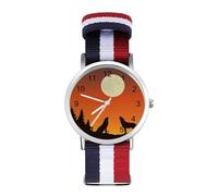 Two Wolves Howls at The Full Moon Sport Watch for Men Women Nylon Strap Wrist Watch Analog Quartz Watch