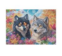Two Wolves in Blossoms with Moon And Butterflies 300-piece Jigsaw Puzzle Set For Adults Teens 14+ Logic Skill Indoor Game Family Game Night Summer Recycled Cardboard 300 PCS