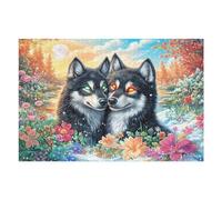 Two Wolves in Colorful Flowers with Full Moon 1000 Piece Pack Classic Jigsaw Puzzle Couple Puzzle Partners Ultra Difficult Wall Decor Easter New Year Creativity & Gift Giving 1000 PCS