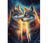 Two Wolves in Flower Garden 1000 Pcs Jigsaw Puzzles Mitos Animal Planta Puzzles for Adults Teens Fun Family Game Team Building Stress Reducing Autumn Eco Friendly Cardboard 1000 PCS