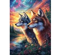 Two Wolves in Magical Forest 1000 Pcs Jigsaw Puzzles Puzzles for Adults Teens Fun Family Game Team Building Stress Reducing Autumn Eco Friendly Cardboard 1000 PCS