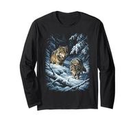 Two Wolves in Snowy Winter Forest Wilderness Graphic Y2K 90s Long Sleeve T-Shirt