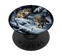 Two Wolves in Snowy Winter Forest Wilderness Graphic Y2K 90s PopSockets Adhesive PopGrip