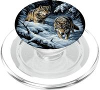 Two Wolves in Snowy Winter Forest Wilderness Graphic Y2K 90s PopSockets PopGrip for MagSafe