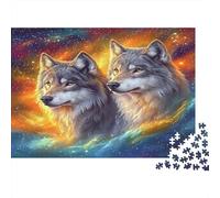 Two Wolves in Space 1000 Piece Jigsaw Puzzle for Adults 14+, Eco-Friendly Paper, Two Wolves Under Starry Sky, Relaxation Activity, Family Entertainment, Improves Focus & Problem-Solving 70x50cm/1000pc