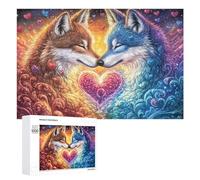 Two Wolves Nuzzling with Heart Aura 1000 Piece Jigsaw Puzzle for Couples Home Puzzle Collaboration Strategic Thinking Gift for Romance 1000 PCS