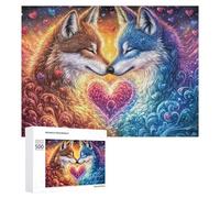 Two Wolves Nuzzling with Heart Aura 500 Piece Jigsaw Puzzle for Teens 14+ Party Game Logic Thinking Gift for Social Gathering 500 PCS