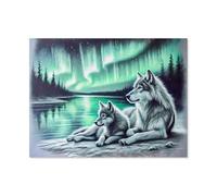 Two wolves on the lake shore，Jigsaw Puzzles Puzzles for Adults Kids. 1000 Piece Impossible Challenge Toy Educational Game Home Decoration for Adults& Kids Age 14 Years Up 1000pcs（50x70cm）-F42