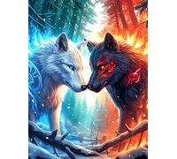 Two Wolves, One Light And One Dark, in A Magical Forest 300 Piece Jigsaw Puzzle for All Ages Wildlife Plant Jigsaw Parent Child Team Building Vibrant Challenge Ideal Festival Gift Home Decor 300 PCS