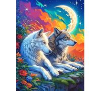 Two Wolves, One Light And One Dark, Under The Northern Lights 500 Piece Jigsaw Puzzle for Adults Teens Wildlife Plant Jigsaw Festive Gathering Family Bonding Whimsical Design Great Gift for Loved On