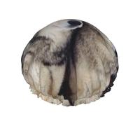 Two Wolves Printed Double-Layer Shower Cap, Reusable Shower Cap, Suitable For Various Hair Lengths