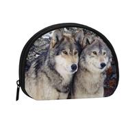 Two Wolves Printed Portable Full-Width Printed Coin Purse is Convenient for Daily Use