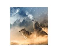 Two wolves Printed Square Jigsaw Puzzle 12.8x12.8 CM, Puzzle Challenging Game for Adults Gifts, Family Fun Decorative Wall Decor