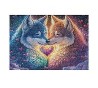 Two Wolves Sharing A Heart in Stars 300 Piece Jigsaw Puzzle for Adults Teens Gaming Break Activity Mental Reset Colourful Design Great Gift for Gamers 300 PCS
