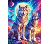 Two Wolves Under The Full Moon 1000 Piece Jigsaw Puzzle for Adults Wildlife Pet Rainy Day Activity Mindful Relaxation Precision Cut Pieces Unique Gift Wall Art Decor 1000 PCS