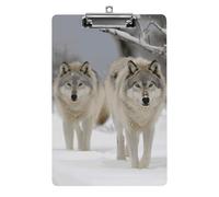 Two Wolves Walking in The Snow Acrylic Clipboard with Low Profile Clip Clipboards with Hanging Hook A4 Letter Size Clip Board Holds 100 Sheets for Workshops and Office Use