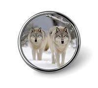 Two Wolves Walking in The Snow Badges Circle with Button Design, Personalized Picture Pin Brooches, Round Badge Holders for Decorate Hat Shirt Clothing Bag Accessories