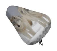 Two Wolves Walking in The Snow Bike Seat Cover Waterproof Oxford Fabric, Universal Adjustable Bicycle Saddle Cover with Drawstring Easy Install Protective Rain Dust Covers for Women Men