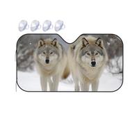 Two Wolves Walking in The Snow Car Windshield Sun Shade Foldable Car Front Window Sunshade for Sun, Heat and UV Rays, Auto Sun Blocker Visor Protector for Cars, SUVs Small